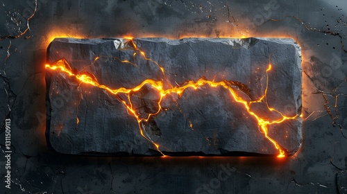 Obraz na płótnie wide rectangle from black stone with crack that glow in orange color w salonie