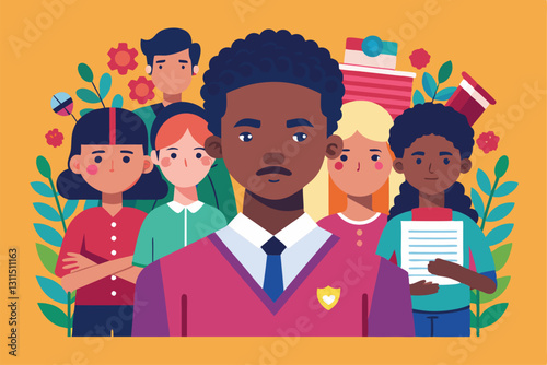 Students come together in an engaging environment to discuss and challenge racism and promote inclusivity, Racism Customizable Semi Flat Illustration
