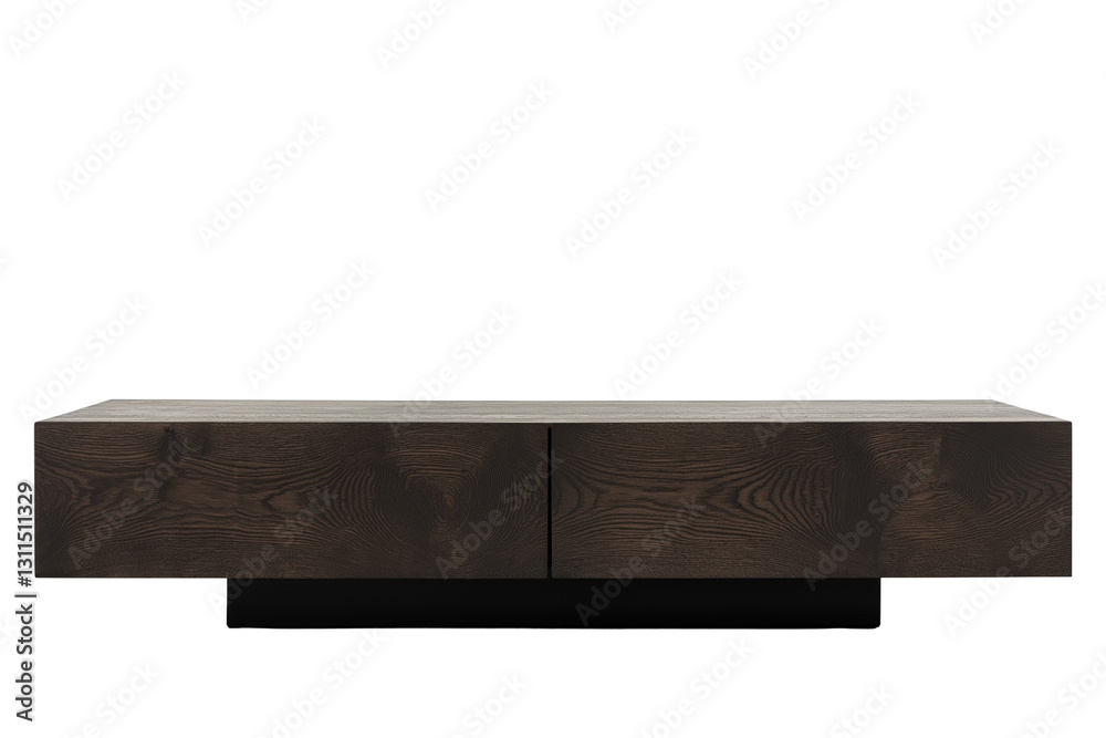 Modern floating TV console with matte black finish isolated on transparent white background Modern floating TV console with matte black finish isolated on transparent white background