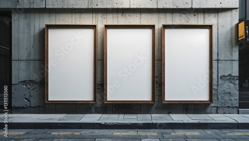 Triple Vertical digital Poster Mockup background on outdor space