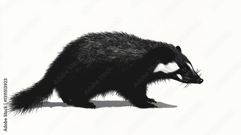 Fototapeta premium Badger walking, white background, wildlife illustration, nature print (1)