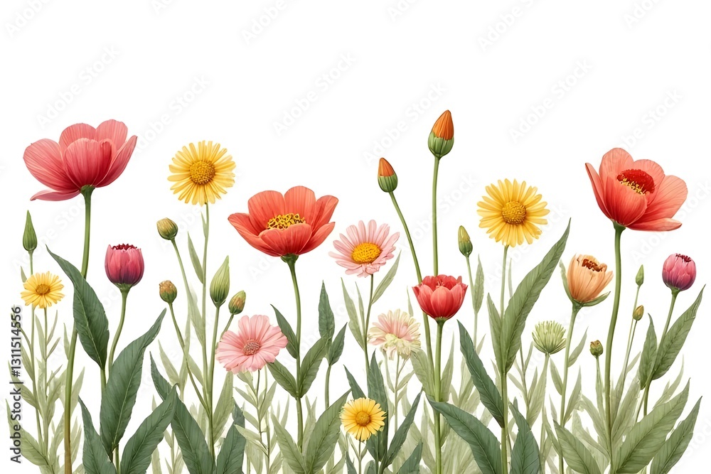 Obraz premium Beautiful Watercolor Floral Arrangement with Various Flowers and Foliage