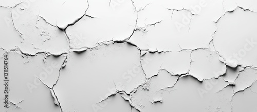 White cracked plaster texture with deep indentations and varying shades of gray, creating an abstract, distressed backdrop suitable for backgrounds.