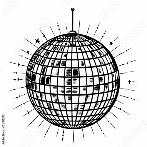 Retro Disco Ball Illustration with Sparkling Details for Party Decor