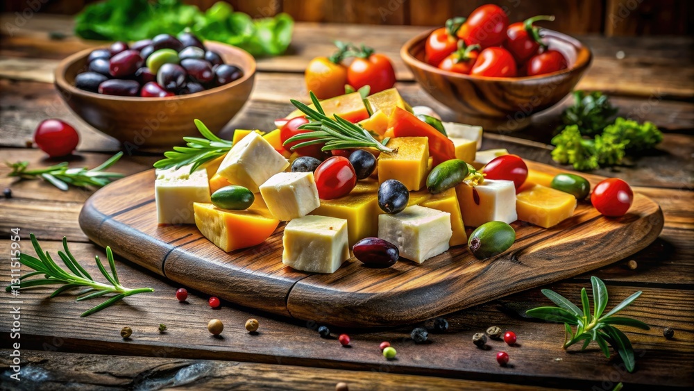 Mediterranean feast! Cheese, olives, and colorful vegetables create a stunning and delicious platter. Mediterranean feast! Cheese, olives, and colorful vegetables create a stunning and delicious platter.