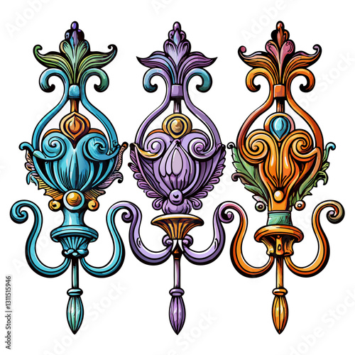 Ornate Vintage Door Knocker  Illustration with Rich Color Palette