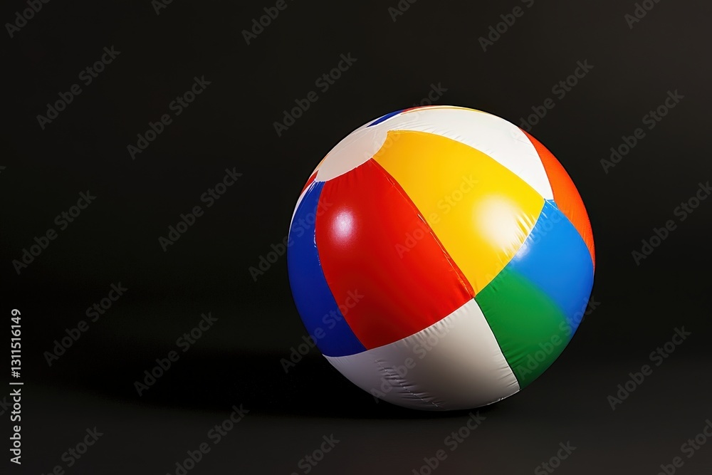 Fototapeta premium A brightly colored inflated beach ball against a dark background