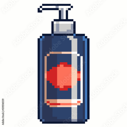 Retro Pixel Art Lotion Bottle with Dispenser Pump in Blue and Red