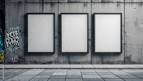 Triple Vertical digital Poster Mockup background on outdor space