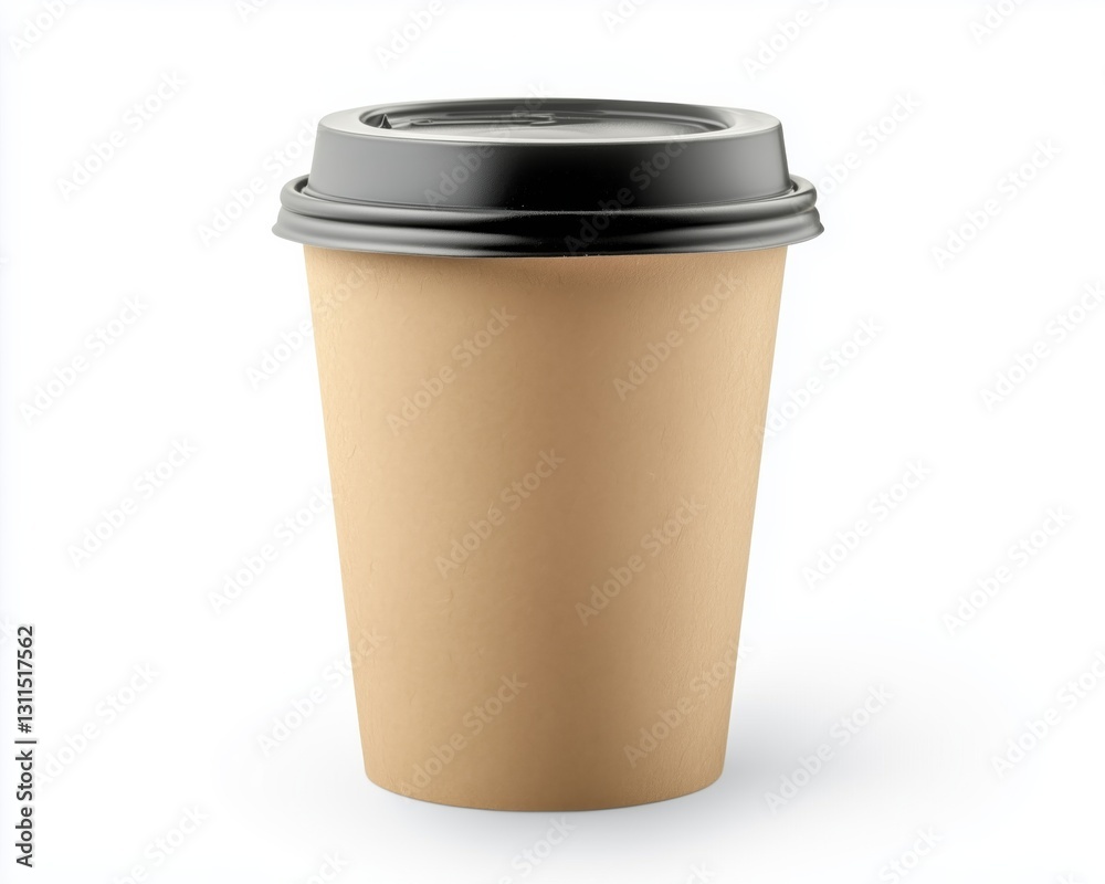Brown disposable coffee cup with a black lid. Isolated on white background Brown disposable coffee cup with a black lid. Isolated on white background