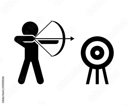 Archery aiming at target silhouette icon. Vector.