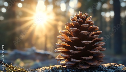 Fototapeta Naklejka Na Ścianę i Meble -  Pine cone sunset forest