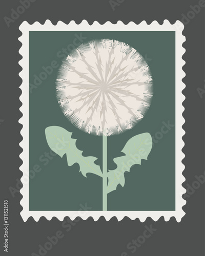 Vector illustration of dandelion . Designed as a postage stamp