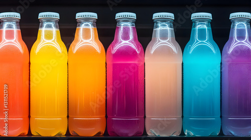 Urban beverage bottles displayed in vending machines a colorful photography concept