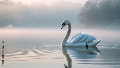 Graceful Swan in Morning Mist