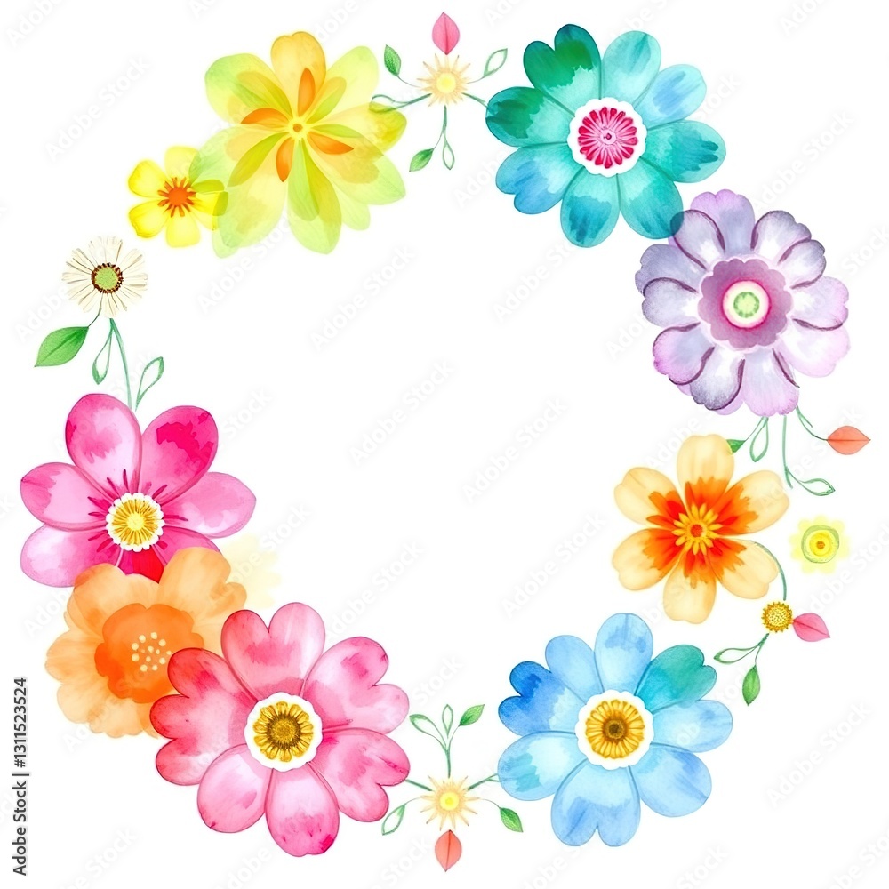 Fototapeta premium Springtime Floral Circle in Watercolor Hues