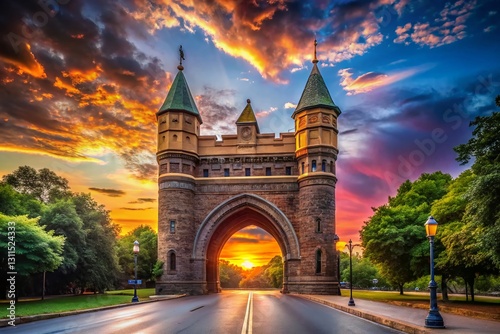 Silhouette of Soldiers and Sailors Memorial Arch, Hartford, Connecticut at Sunset photo