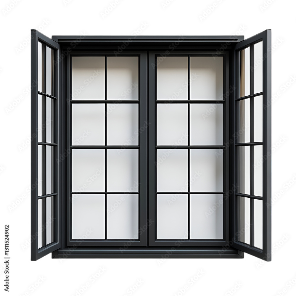 Black Window Frame Open Casement Style Gridded Panes, Black Window Frame Open Casement Style Gridded Panes,