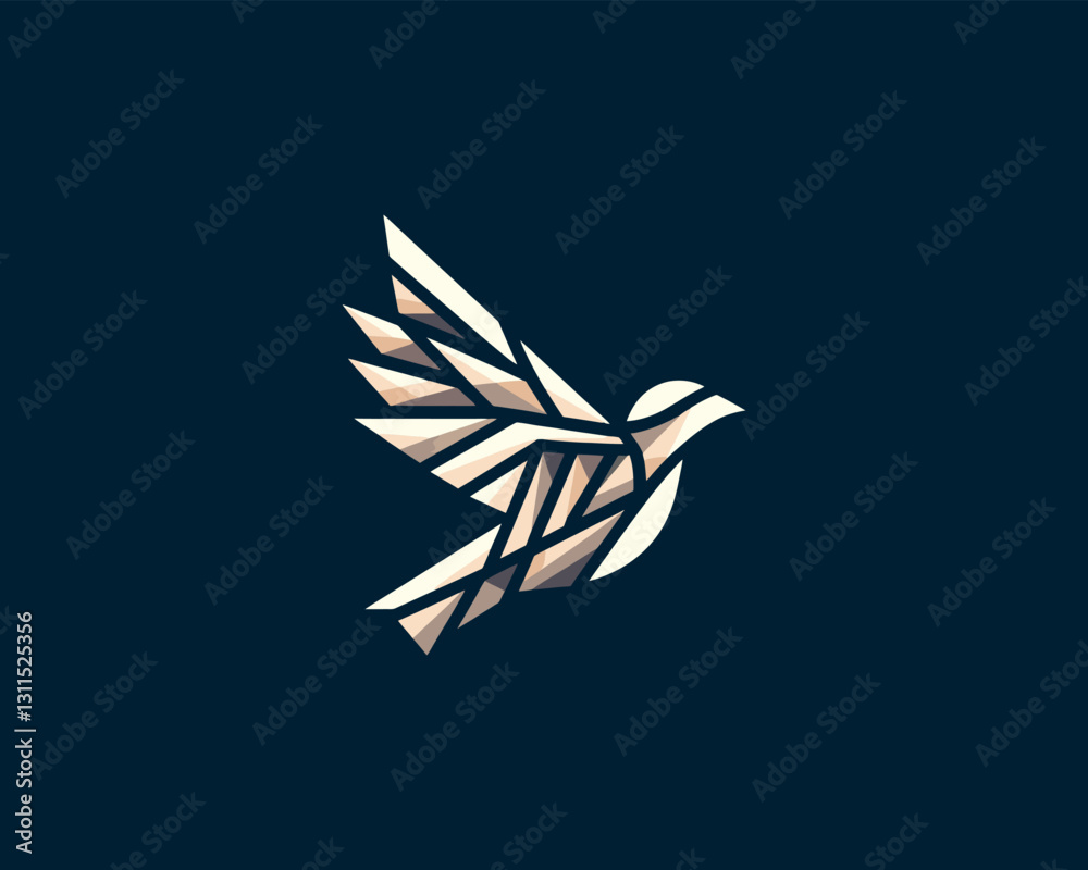 Fototapeta premium Abstract geometric flying bird logo design icon vector illustration.