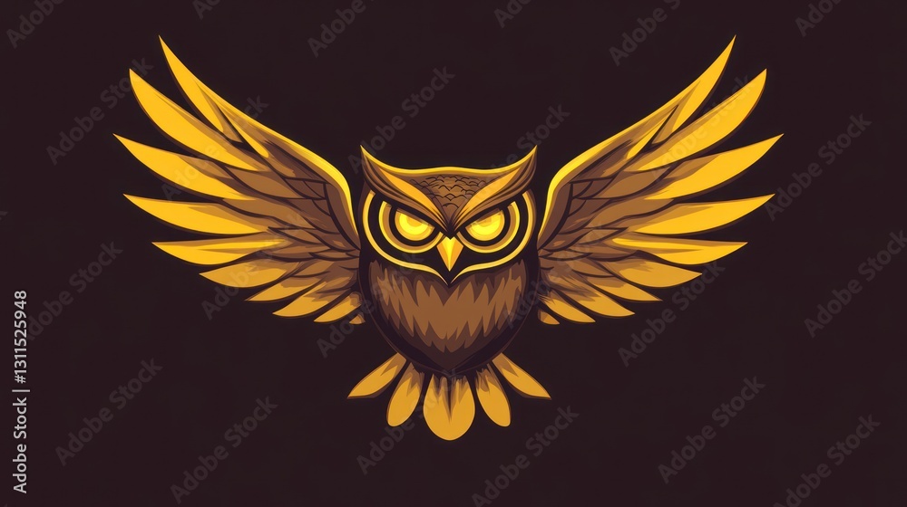 Obraz premium Golden Owl in Flight Against Dark Background. Possible use Graphic Design Element