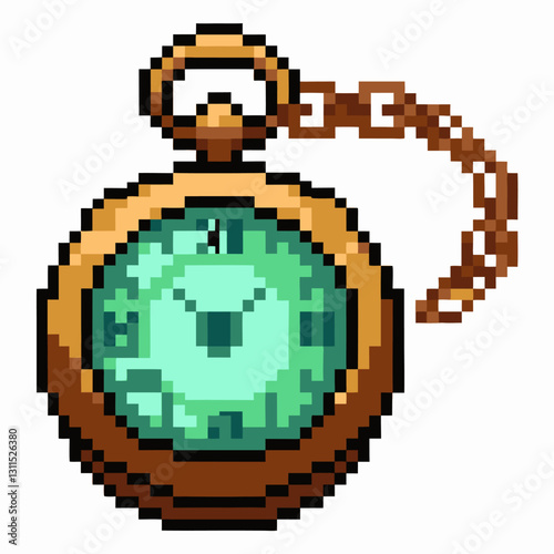 Retro Pixel Art Style Vintage Pocket Watch Illustration