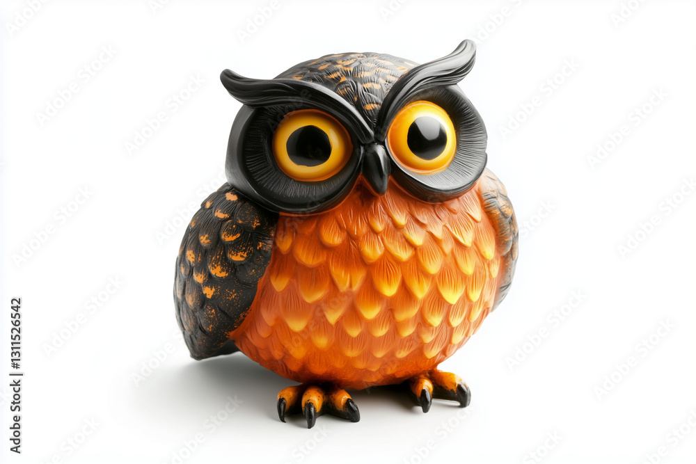Fototapeta premium A realistic plastic figurine of a Halloween owl, isolated on white background 