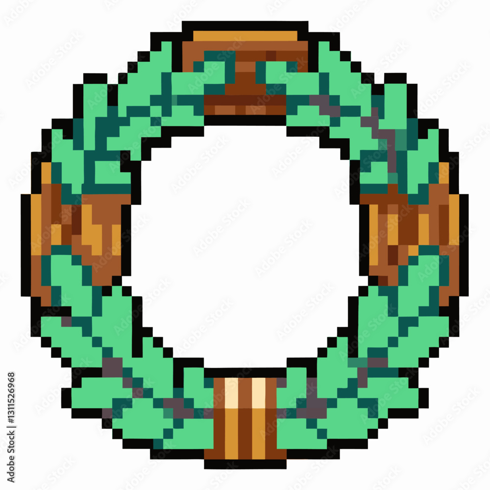 Fototapeta premium Pixel Art Evergreen Wreath Retro Style Holiday Decoration