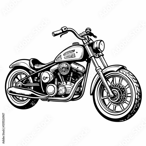 Vintage Motorcycle Illustration Intricate Line Art of a Classic Bike