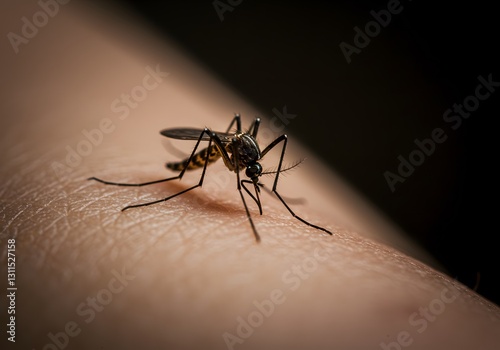A Close-Up of a Mosquito on Human Skin
