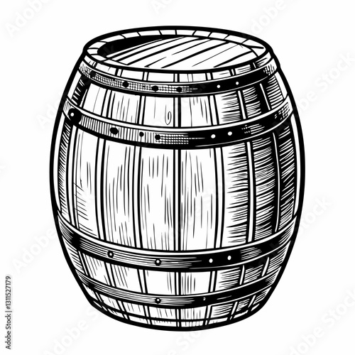 Hand Drawn Vintage Wooden Barrel Illustration for Rustic Design Themes