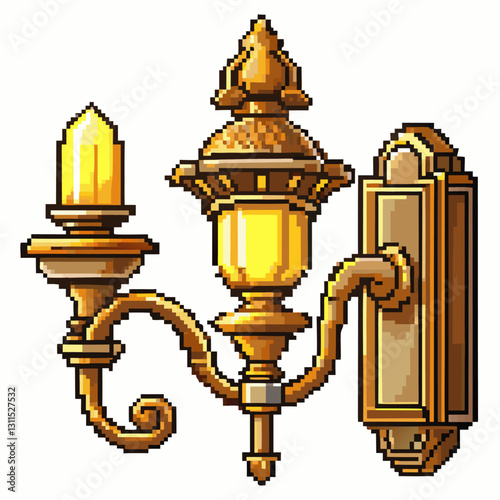 Vintage Pixel Art Wall Sconce with Candle Flame Illustration