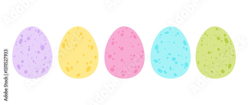 Set coloured Easter eggs. Bird eggs in different colours. Element for festive decorations, cards, stickers, posters, greetings. Flat illustration on white background.