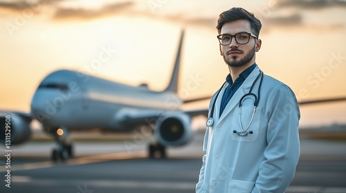 Doctor at Airport, Airplane Background