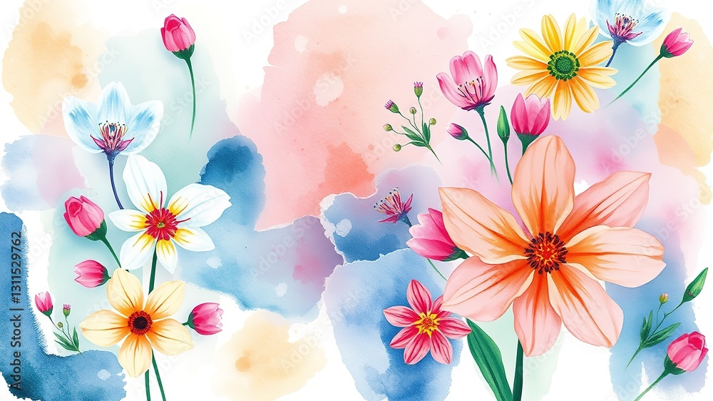 Obraz premium Blossoming Brushstrokes: Watercolor Canvas of Nature's Awakening