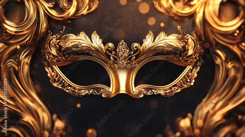 Elegant Golden Masquerade Frame for Sophisticated Event Invitations and Designs
