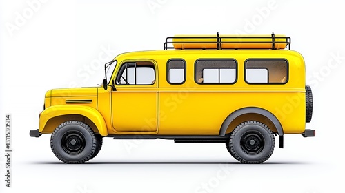 Yellow Vintage Off Road Van Side Profile on White Background