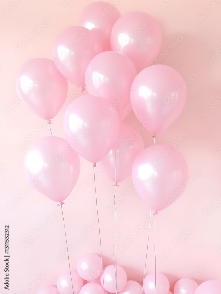 Light Pink Balloons with Shiny Metallic Finish Against a Soft Pastel Background Light Pink Balloons with Shiny Metallic Finish Against a Soft Pastel Background