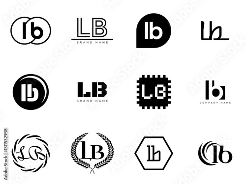LB logo company template. Letter l and b logotype. Set different classic serif lettering and modern bold text with design elements. Initial font typography.