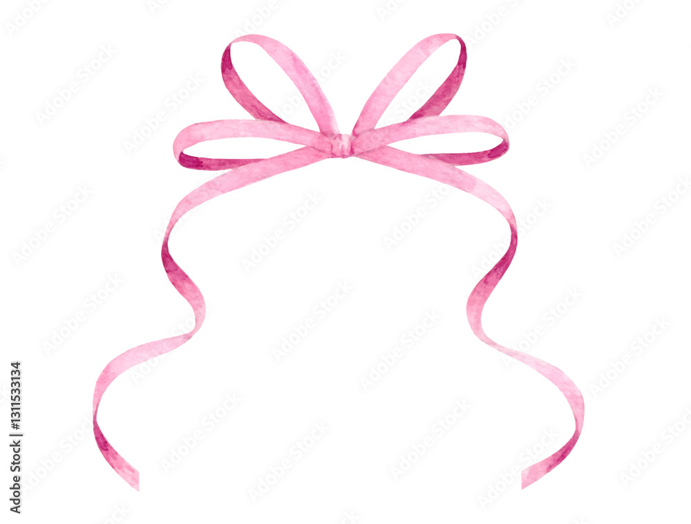 Pink ribbon bow isolated on white background. Watercolor vector illustration for greeting card, invitation, poster, banner Pink ribbon bow isolated on white background. Watercolor vector illustration for greeting card, invitation, poster, banner