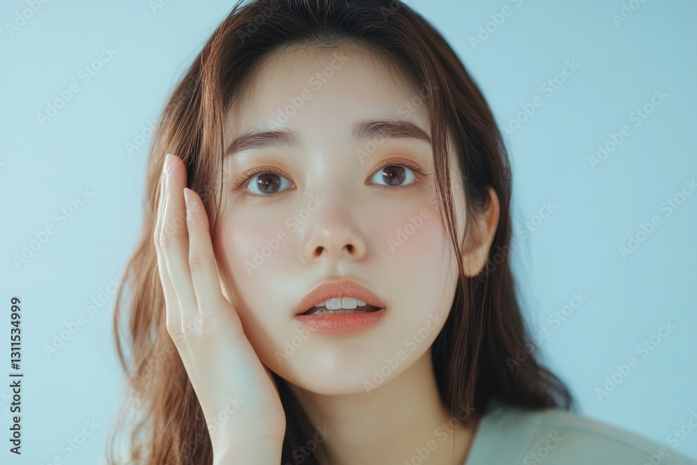 Beautiful Young Woman Gentle Touch Soft Skin Portrait Photography Studio Light Makeup Face Girl Look Beautiful Young Woman Gentle Touch Soft Skin Portrait Photography Studio Light Makeup Face Girl Look