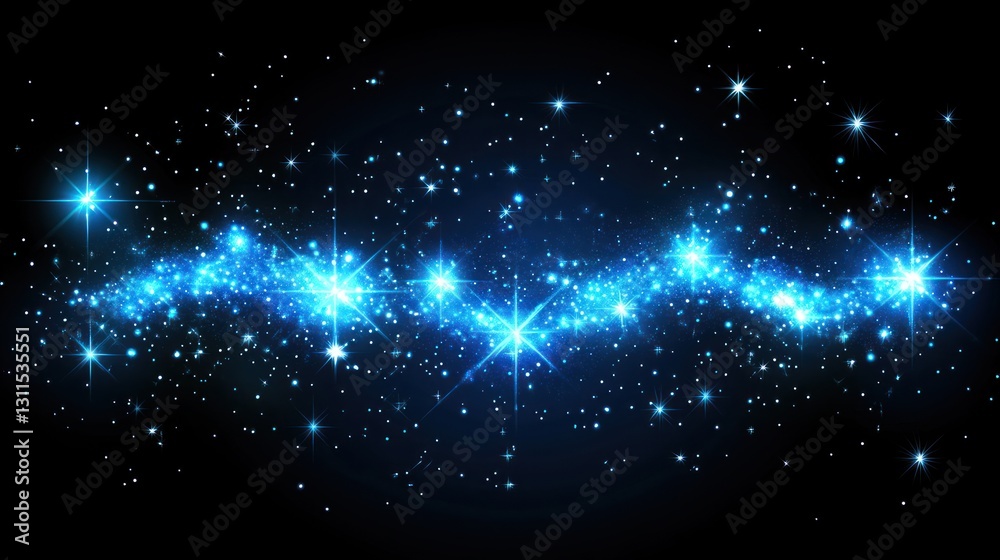 Obraz premium A starry night sky filled with sparkling blue stars and cosmic elements.