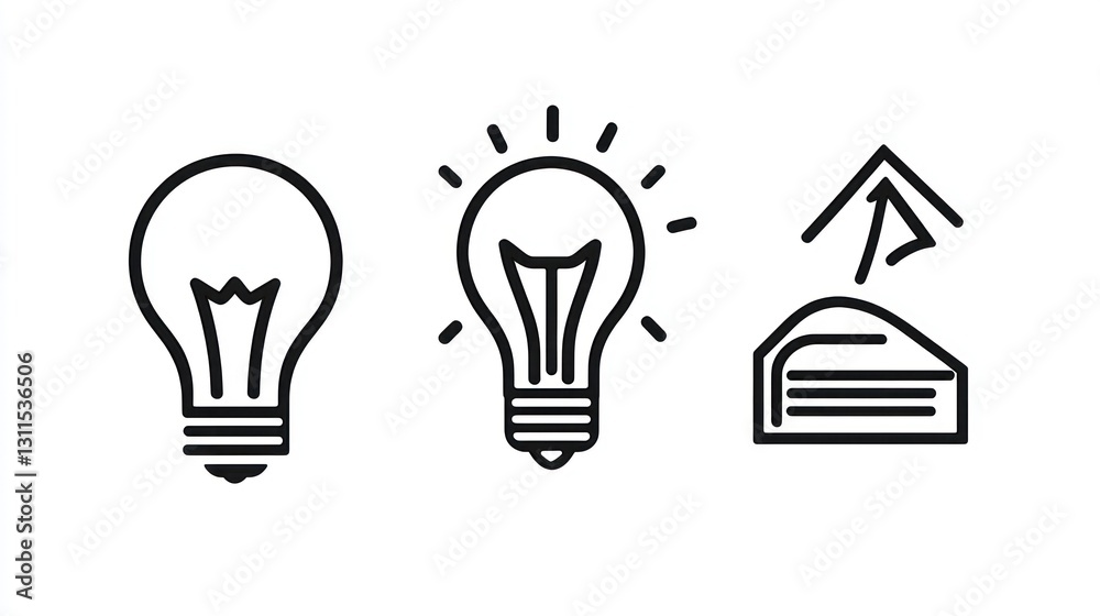 Simple Line Art Icons of Light Bulbs and Technology Simple Line Art Icons of Light Bulbs and Technology