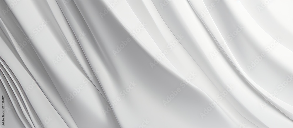Fototapeta premium Elegant white textured fabric with soft waves and folds, showcasing a smooth monochromatic appearance and ample copy space for design.
