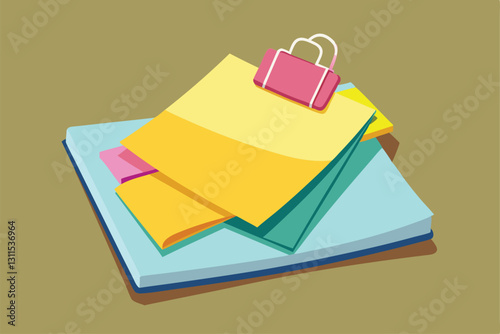 Colorful sticky notes are neatly arranged with a clip binder, perfect for jotting down important notes, Realistic lined sticky notes with clip binder,