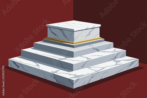 The pedestal features realistic marble textures and elegant steps, enhancing its artistic appeal, Realistic marble podium