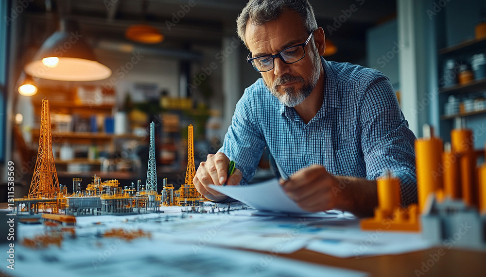 financial analyst reviewing energy stock performance with models financial analyst reviewing energy stock performance with models