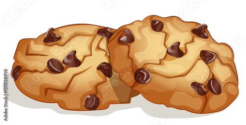 Indulgent Chocolate Chip Cookies Isolated Cartoon Vector Graphic. Baked Crunchy Dessert Illustration
