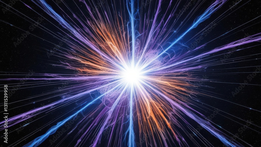 Fototapeta premium Energy Burst: A captivating visual of vibrant energy radiating outward from a central point, embodying the essence of raw power, expansion, and the mysteries of the universe.