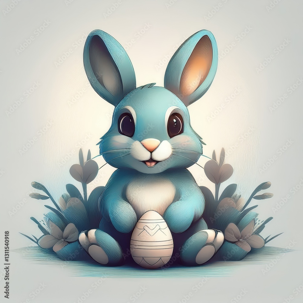 Fototapeta premium A simple cartoon Easter bunny with a white background and eggs