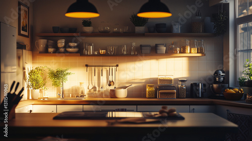 Soft lighting over a tidy kitchen with nutritious meals prepared-2
